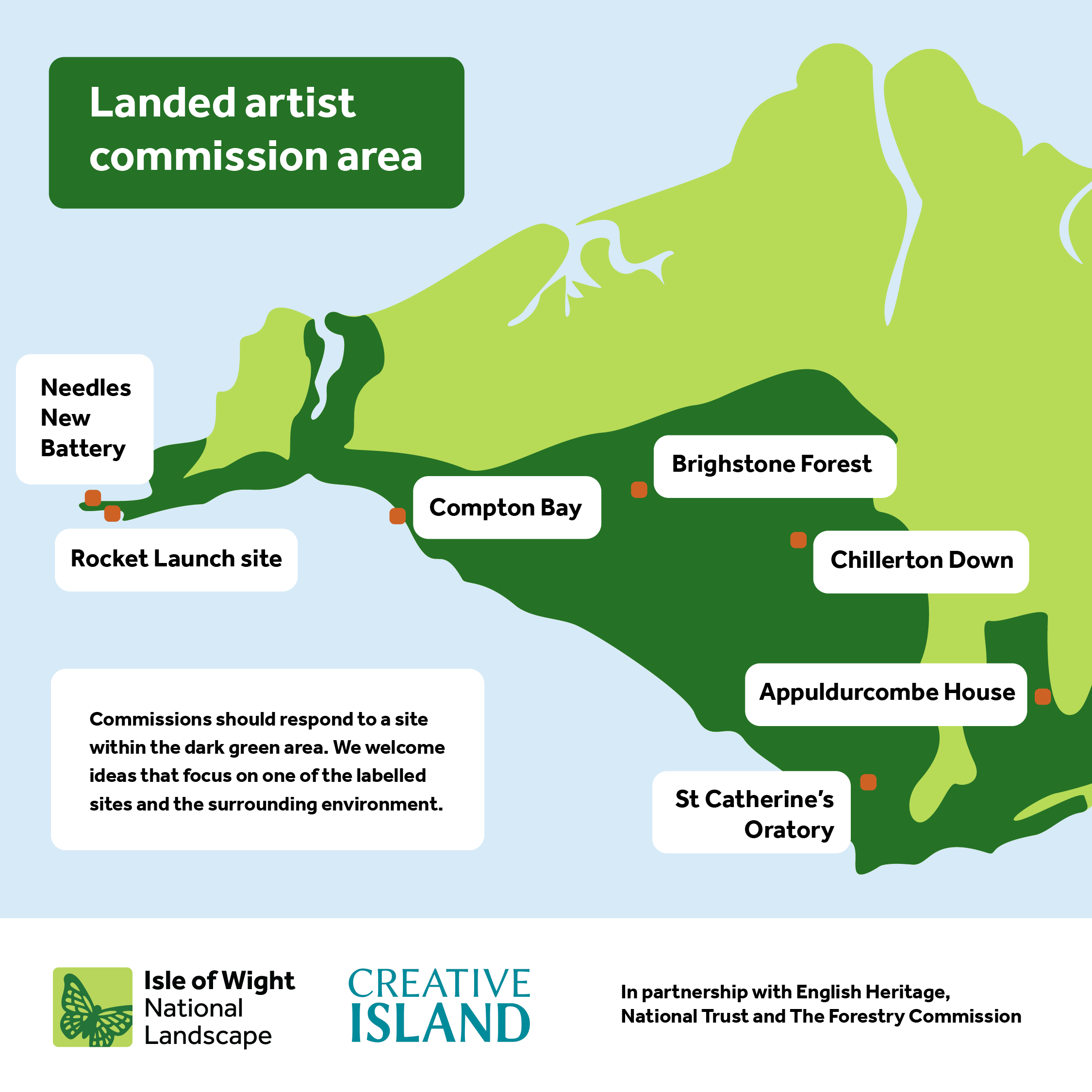 Landed artist commission area - a map showing seven heritage sites within the National Landscape