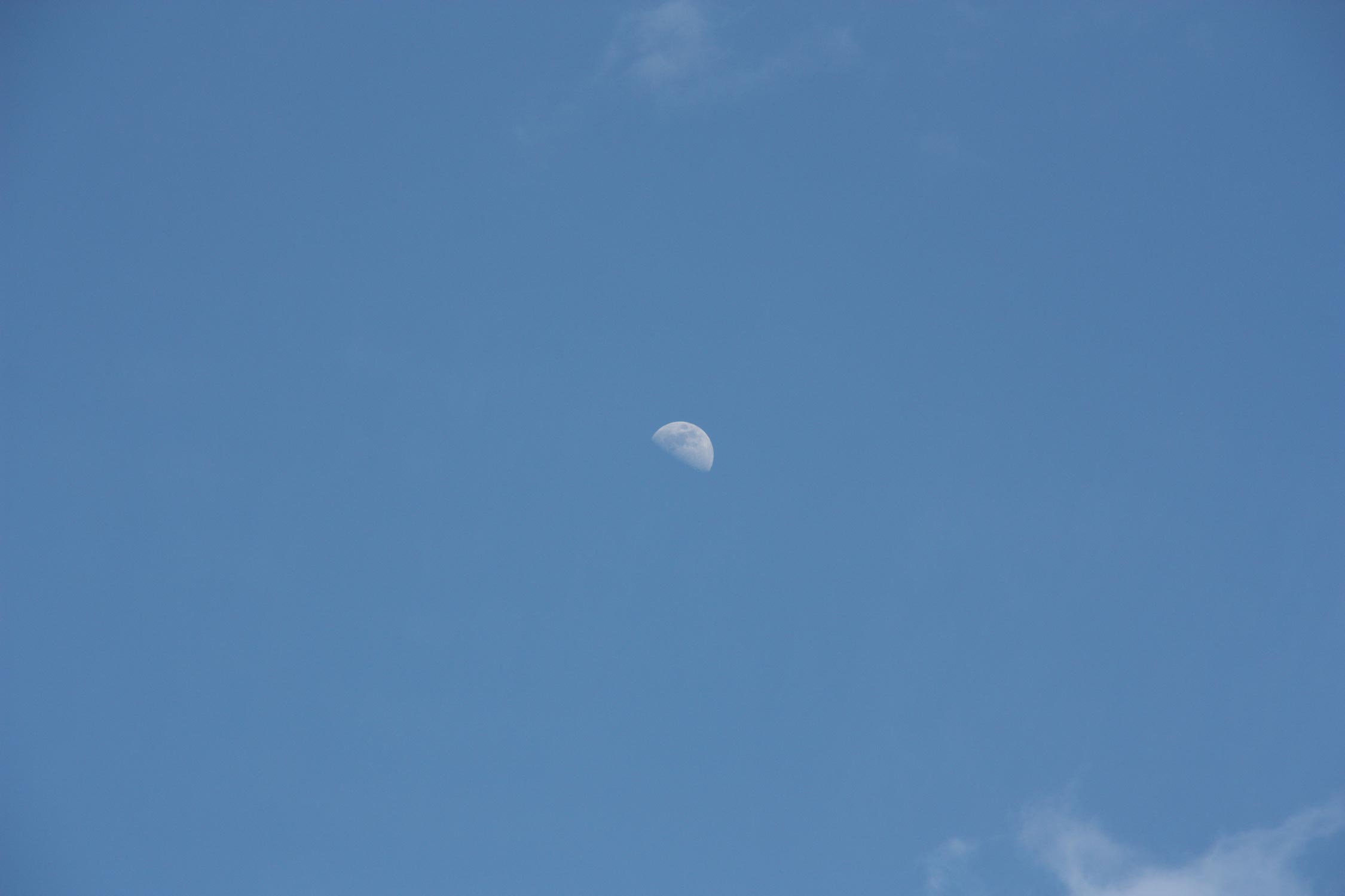 The moon in daylight against a blue sky